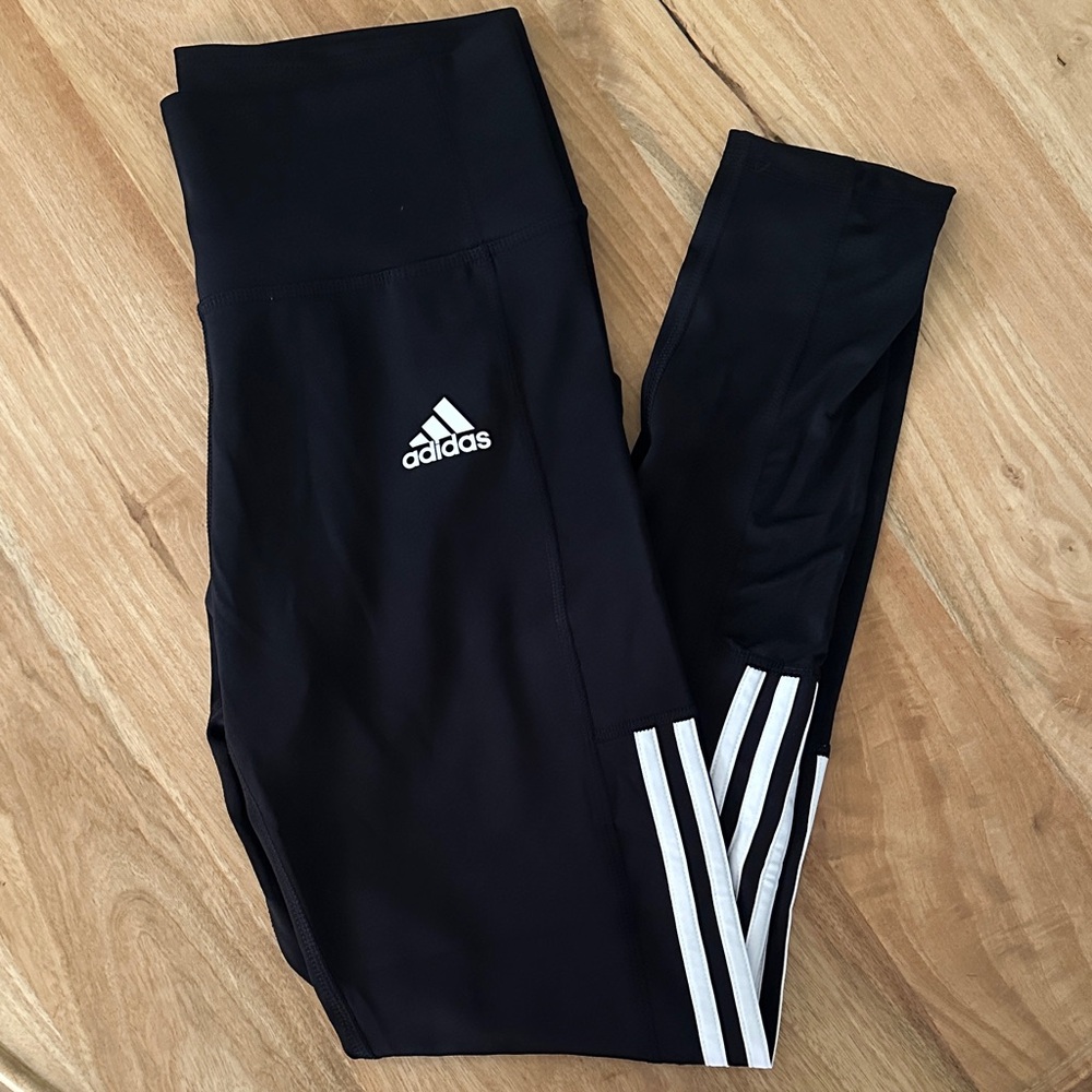 NWOT Black w/White Stripes Adidas Leggings Size M